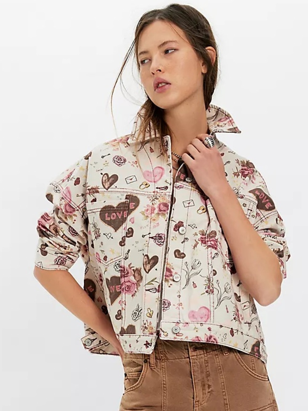 We The Free Opal Swing Love Printed Denim Jacket